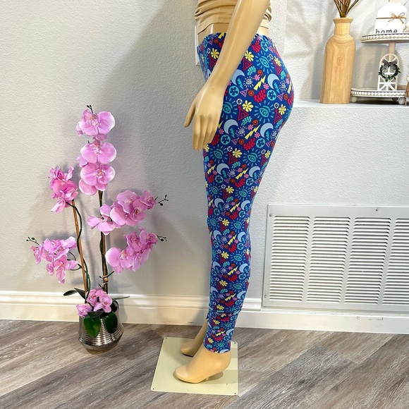 Lularoe One Size Leggings Stretchy Soft Pants Cosmos Meditation Moon Sun Floral - Picture 2 of 5
